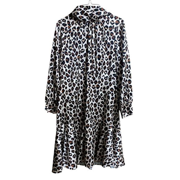 Eliza J Long Sleeve Plus Dress Size 14 Leopard Print Brown Black Neck Tie - Picture 1 of 7